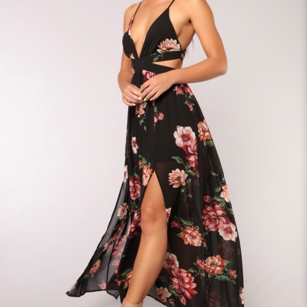 Floral cutout maxi dress